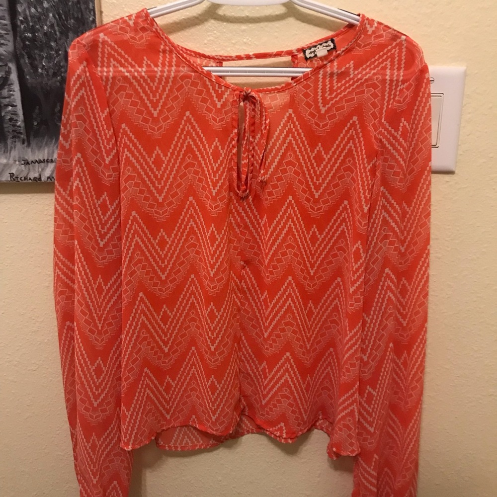 Eye Shadow Salmon Long Sleeve Blouse